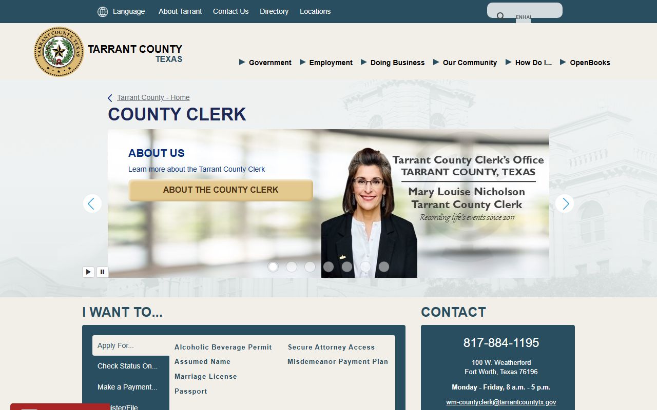 Tarrant County County Clerk official page for records and certified copies