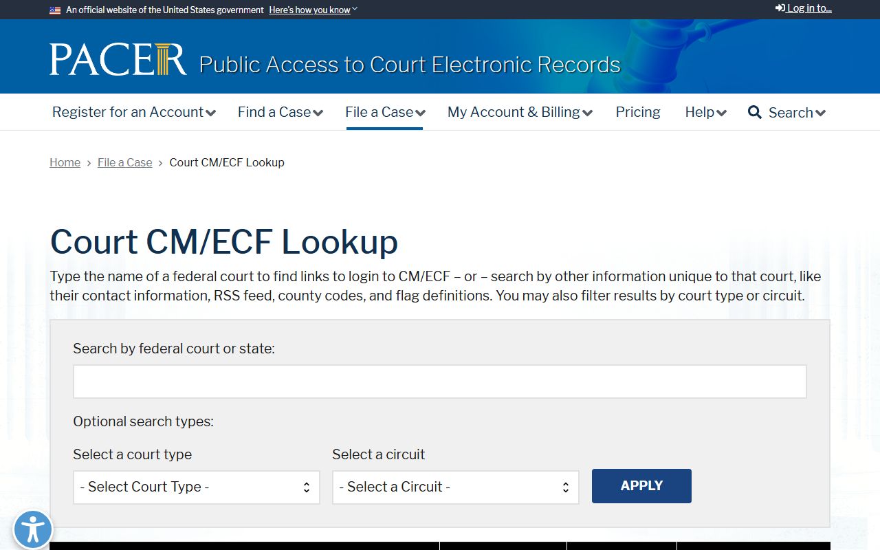 PACER CM/ECF court lookup for federal Tarrant County court dockets