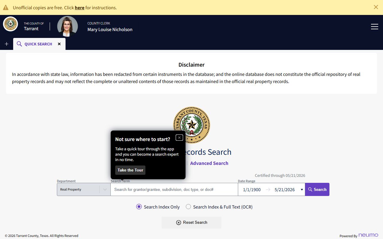 Tarrant County court records County Clerk Official Records Search portal