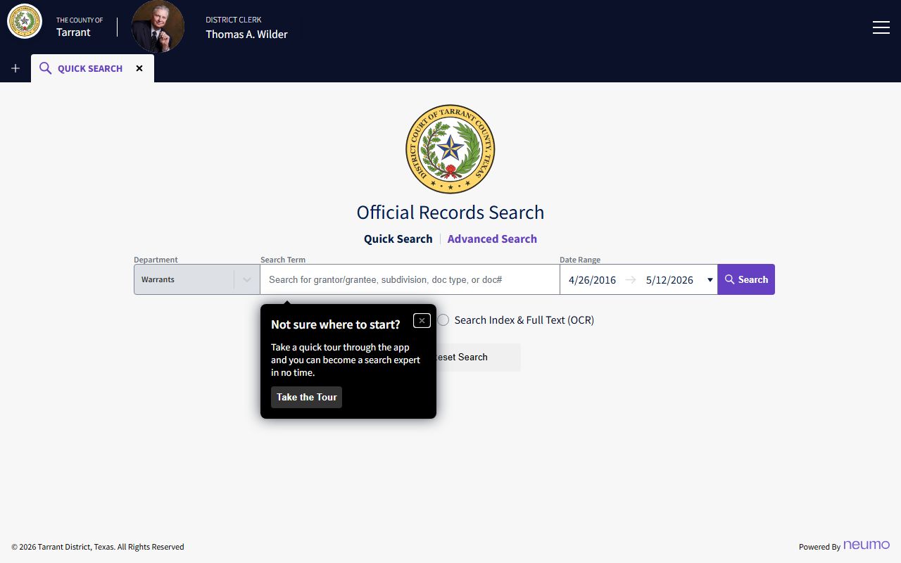 Tarrant County court records District Clerk public search portal
