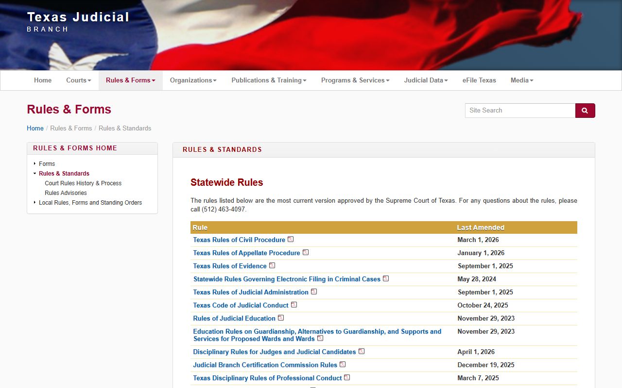 Texas judiciary rules and standards used for Tarrant County court records access