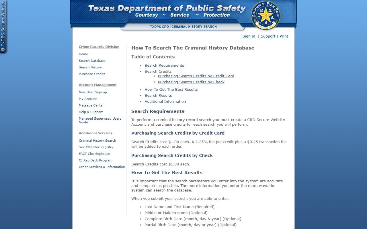 Texas DPS criminal history site used for Tarrant County arrest records search