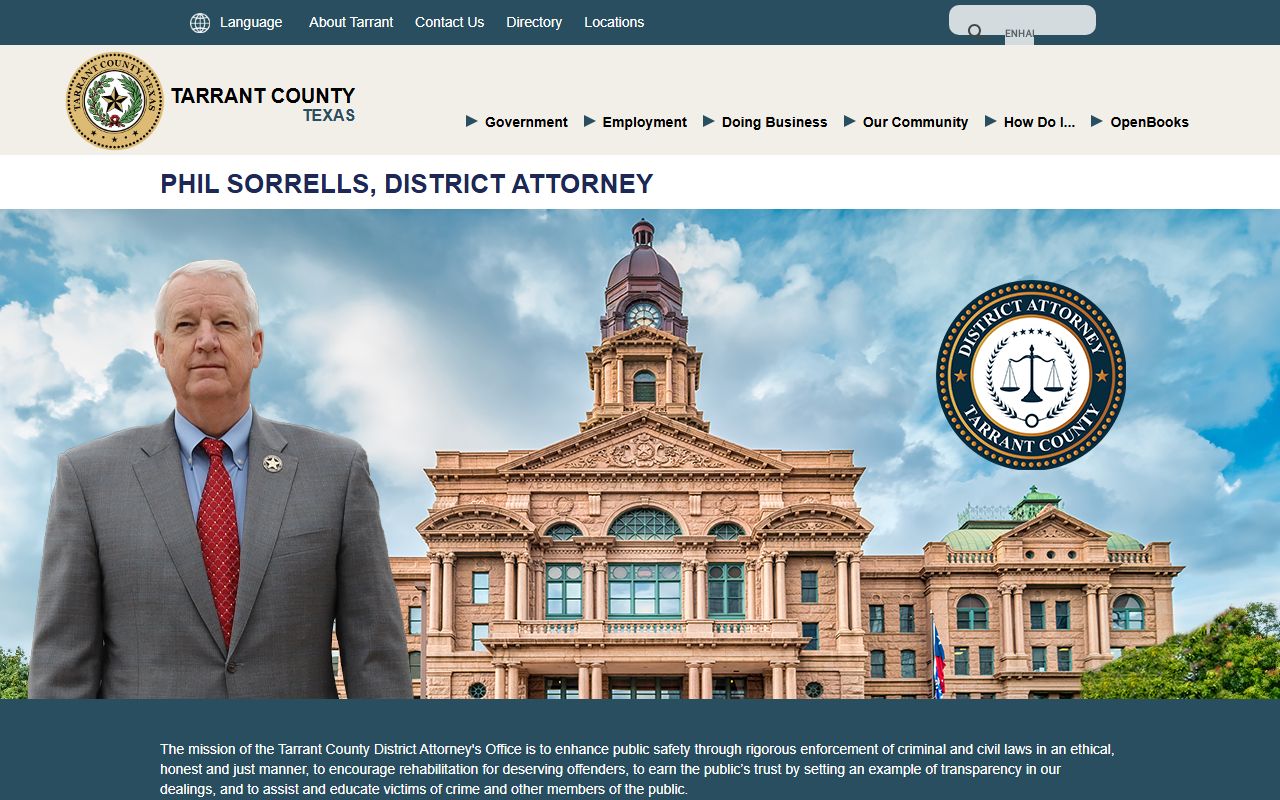 Tarrant County Criminal District Attorney page for arrest records and criminal records