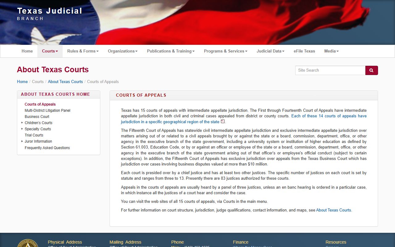 Texas courts of appeals page covering Tarrant County district court appeals