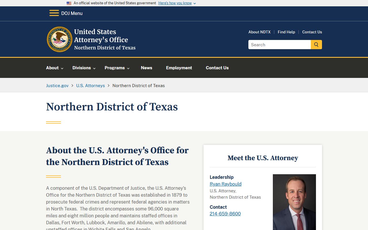 U.S. Attorney Northern District of Texas Tarrant County court records page