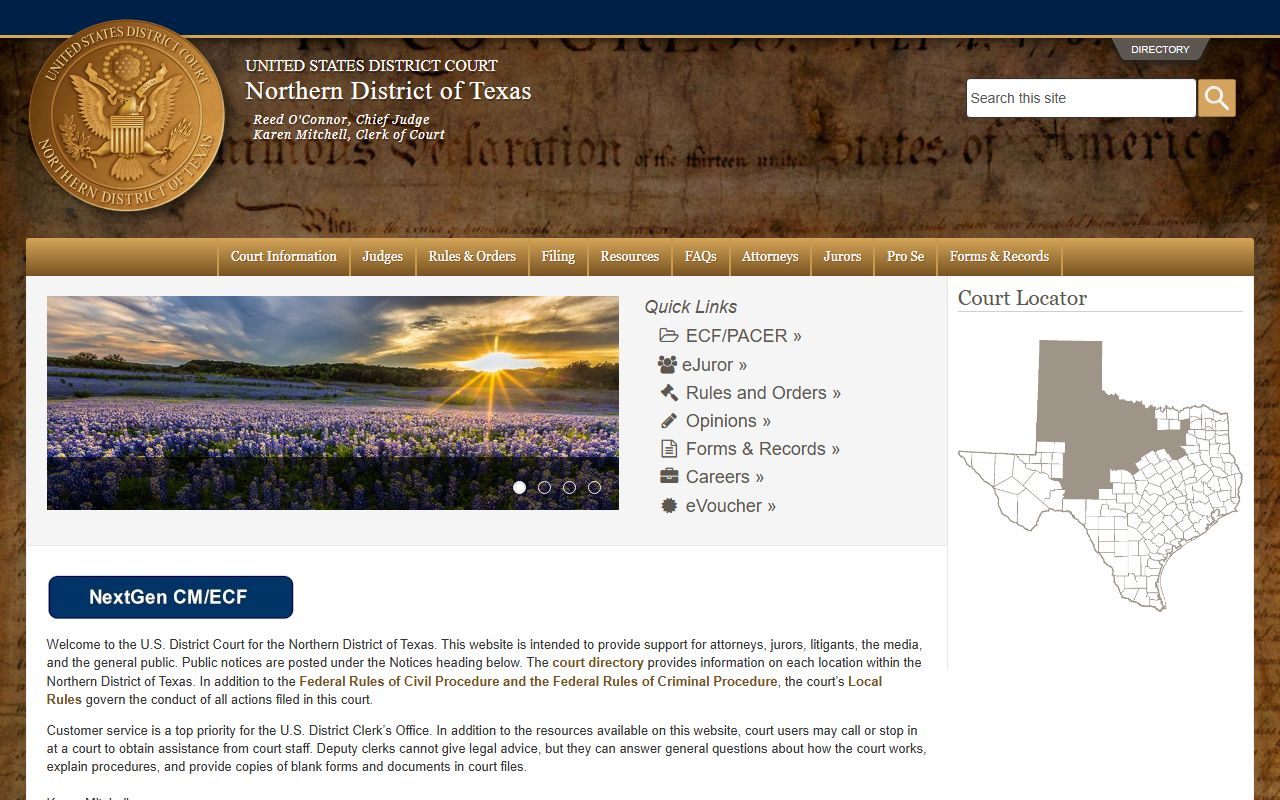 Northern District of Texas Tarrant County court records court page