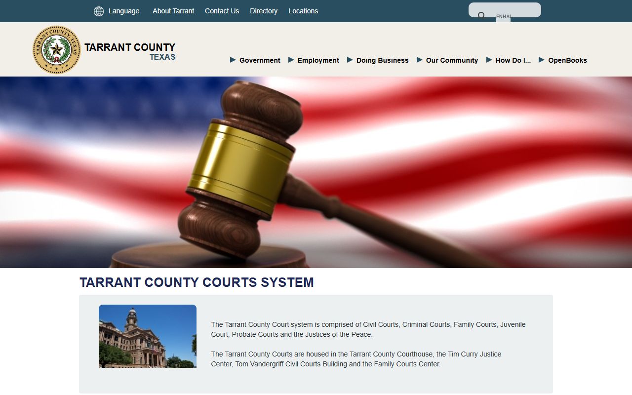 Tarrant County Court records courts landing page in Fort Worth
