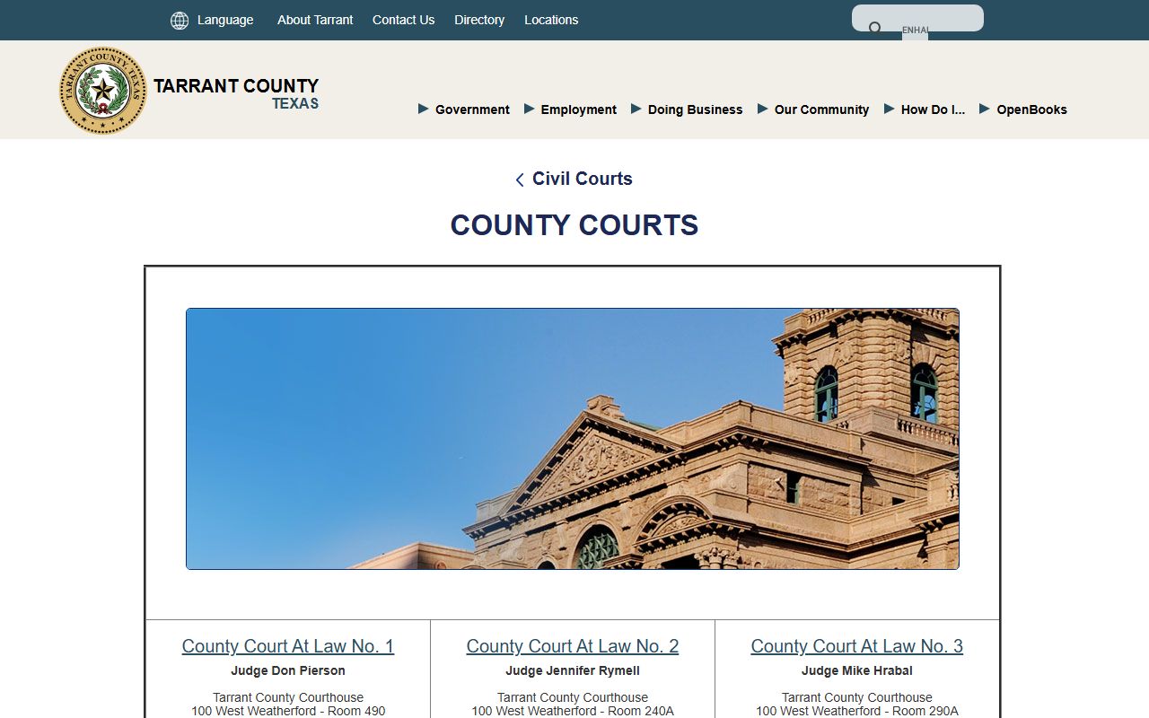 Tarrant County Courts at Law list for county court records