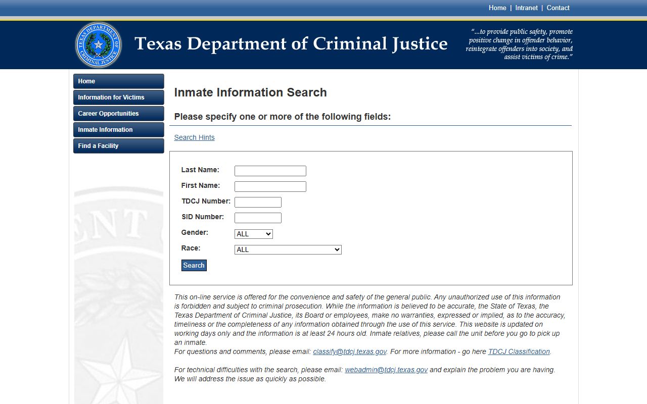 TDCJ Texas state prison inmate search used after a Tarrant County inmate transfer